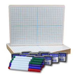 Two-Sided Dry Erase Boards, XY Axis-Plain, 9" x 12", with Colored Pens & Erasers, Class Pack of 12