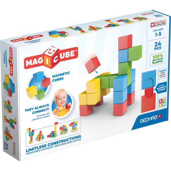 Magicubes Magnetic Building Blocks, Full Color Try Me Recycled, 24 Pieces