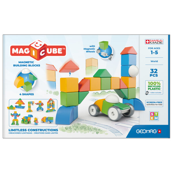 Magicubes Shapes Magnetic Building Blocks Recycled, 32 Pieces