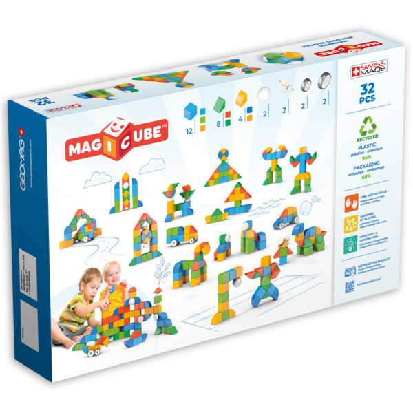 Magicubes Shapes Magnetic Building Blocks Recycled, 32 Pieces