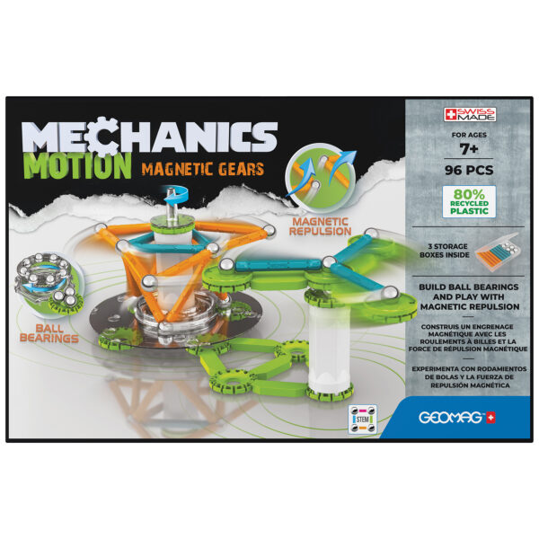 Mechanics Motion Construction Set, Magnetic Gears Recycled, 96 Pieces