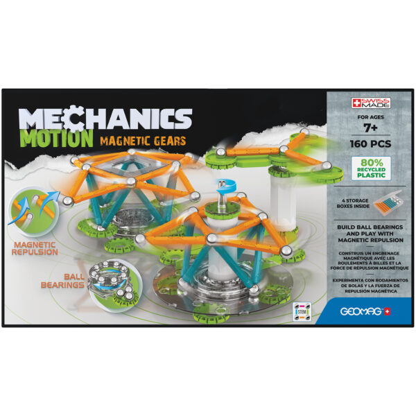 Mechanics Motion Construction Set, Magnetic Gears Recycled, 160 Pieces