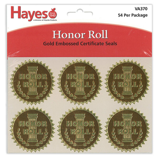 Gold Foil Embossed Seals, Honor Roll, 54 Per Pack, 3 Packs