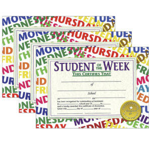 Student of the Week Certificate, 8.5" x 11", 30 Per Pack, 3 Packs