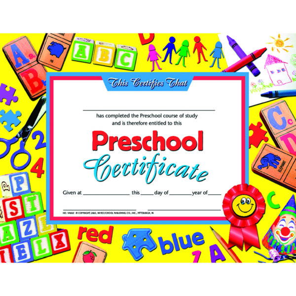 Preschool Certificate, 8.5" x 11", 30 Per Pack, 3 Packs