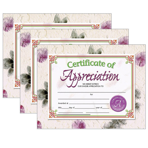 Certificate of Appreciation, 30 Per Pack, 3 Packs