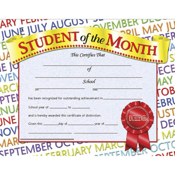 Student of the Month Certificate, 8.5" x 11", 30 Per Pack, 3 Packs