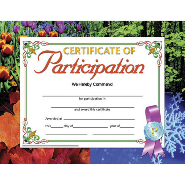 Certificate of Participation, 8.5" x 11", 30 Per Pack, 3 Packs