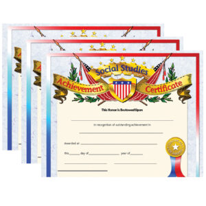 Social Studies Achievement Certificate, 30 Per Pack, 3 Packs