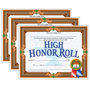 High Honor Roll Certificate, 8.5" x 11", 30 Per Pack, 3 Packs