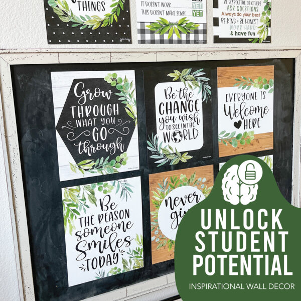 Boho Farmhouse Growth Mindset Classroom Decor Posters, Set of 9