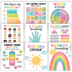 Colorful Calming Corner and Feelings Chart Posters, Set of 9