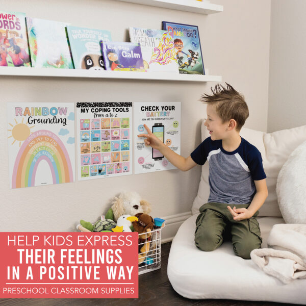 Colorful Dark Calming Corner and Feelings Chart Posters, Set of 9