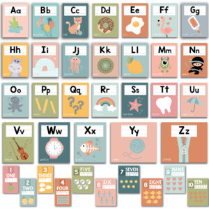 Boho Muted Number Line and Alphabet Letters For Classroom Wall, Set of 12