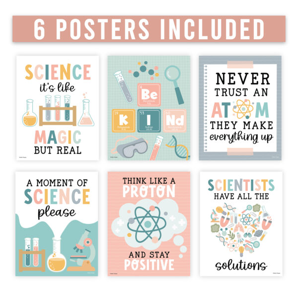 Boho Science Bulletin Board Classroom Decor Posters, Set of 6