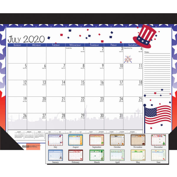 Monthly Academic Deskpad Calendar, Seasonal Holiday Depictions, 12 Months July-June, 22" x 17"