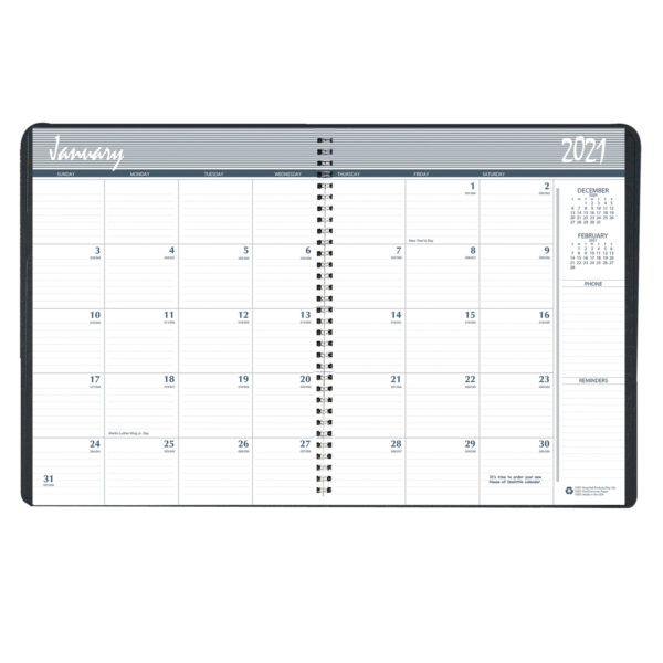 Monthly Calendar Planner, 2 Year, Black, 8-1-2" x 11"