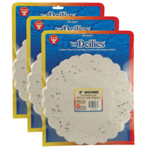 Round Paper Lace Doilies, White, 8", 100 Per Pack, 3 Packs