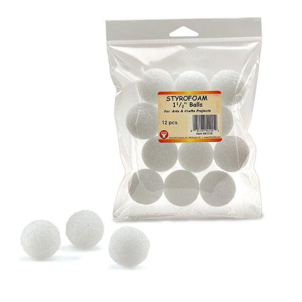 Craft Foam Balls, 1-1-2 Inch, White, 12 Per Pack, 6 Packs