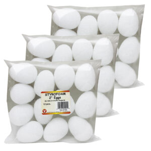 Craft Foam Eggs, 2 Inch, White, 12 Per Pack, 3 Packs