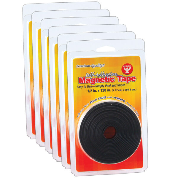 Self-Adhesive Magnetic Tape Roll, 1-2" x 120", Pack of 6