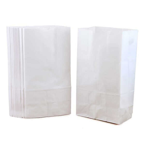 Large Gusseted Paper Bags, 6" x 3.5" x 11", White, 100 Per Pack, 2 Packs