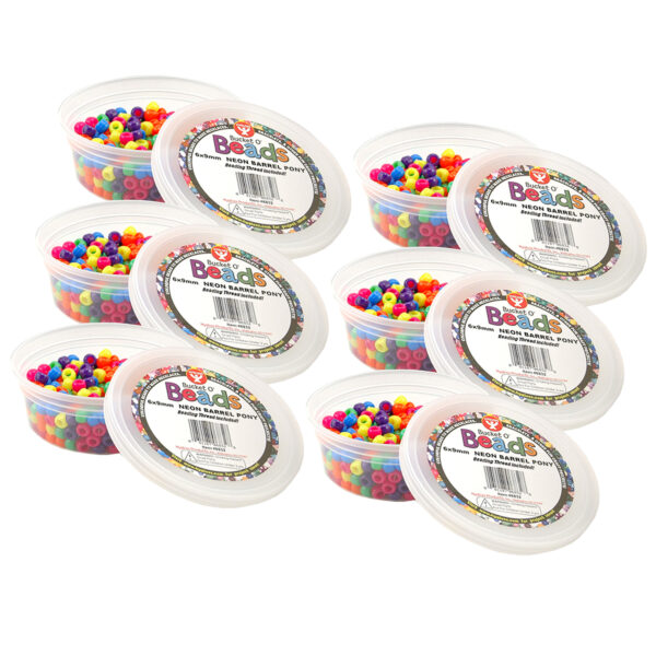 Bucket O Beads, Neon Barrel, 6 x 9 mm, 375 Per Pack, 6 Packs