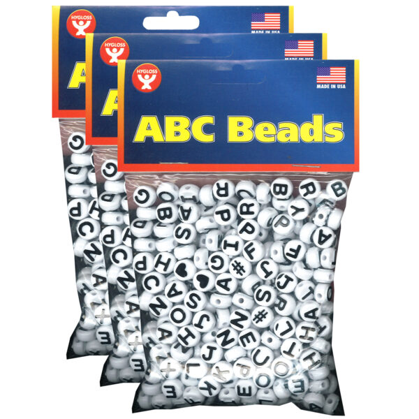 ABC Beads, Black and White, 300 Per Pack, 3 Packs