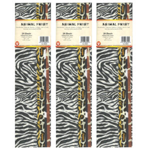 Tissue Paper, Animal Print Assortment, 20" x 30", 20 Sheets Per Pack, 3 Packs