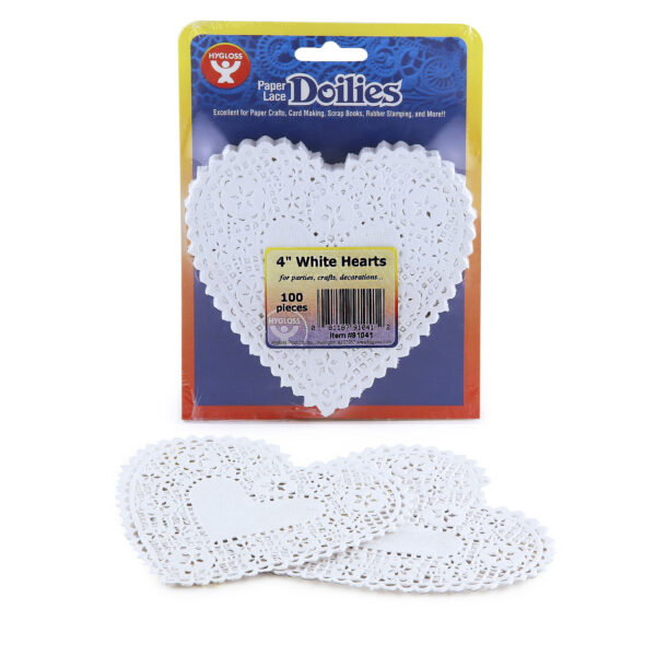 Heart Doilies, White, 4", 100 Per Pack, 6 Packs