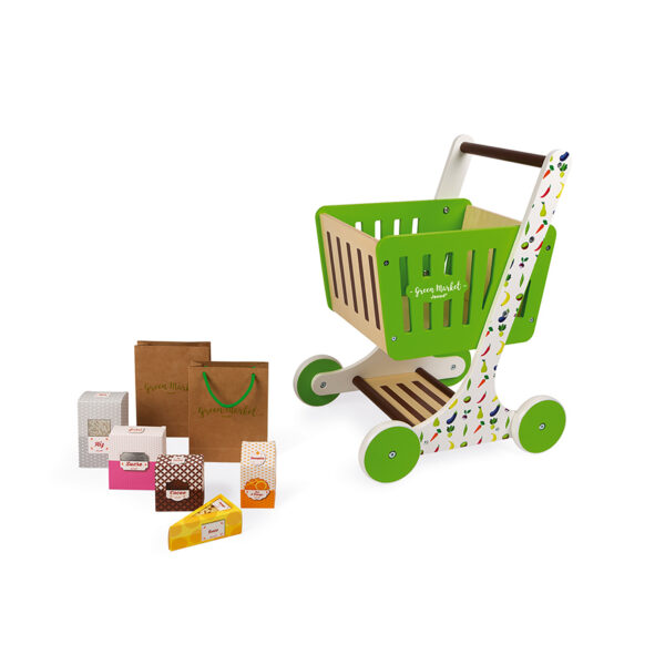 Green Market Wooden Play Shopping Trolley