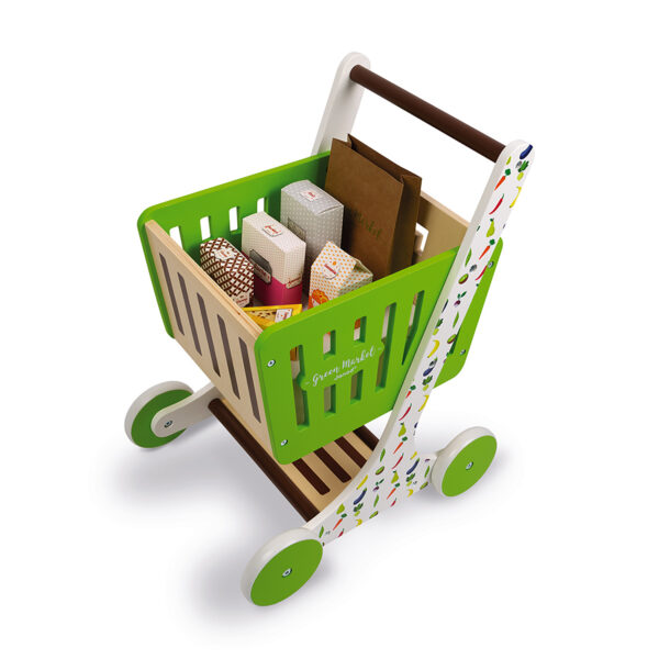 Green Market Wooden Play Shopping Trolley