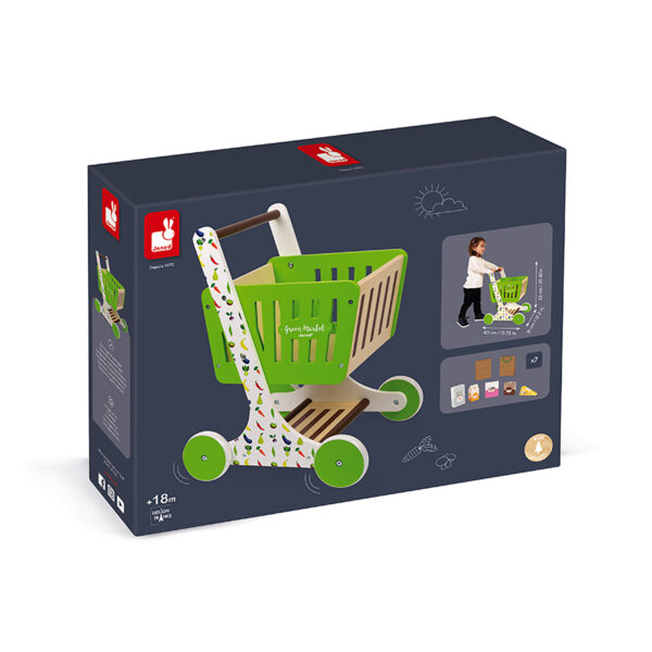 Green Market Wooden Play Shopping Trolley