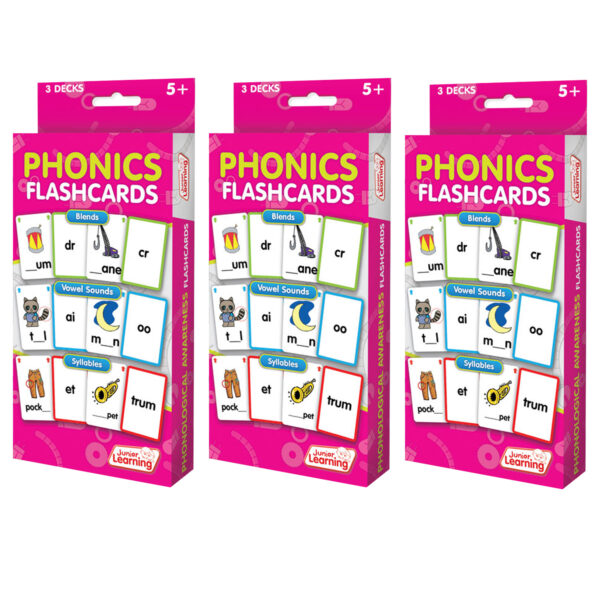 Phonics Flashcards, 3 Sets Per Pack, 3 Packs