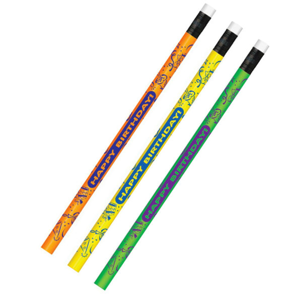 Pencils Neon Happy Birthday, 12 Per Pack, 12 Packs