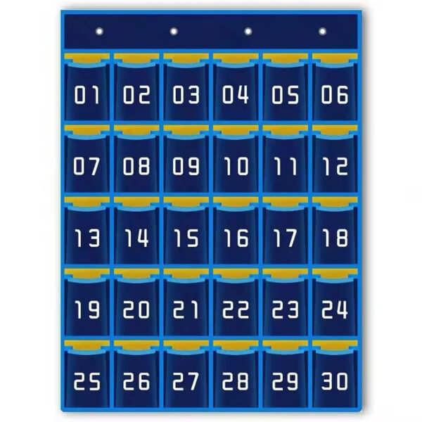 Hanging Cell Phone Pocket Storage Classroom Organizer, 30-Pockets, Blue-Yellow