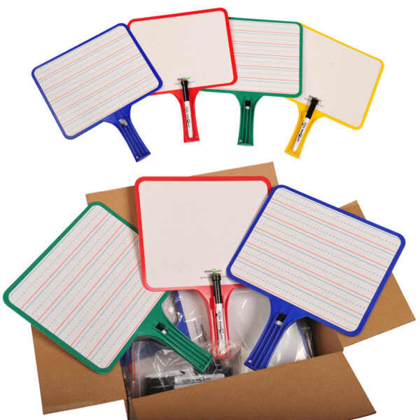 Blank-Lined 2-Sided Rectangular Dry Erase Paddles with Markers, Set of 10