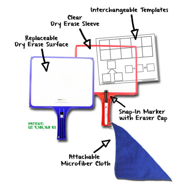 Customizable Handheld Whiteboards with Clear Dry Erase Sleeves & Markers, Class Set of 12