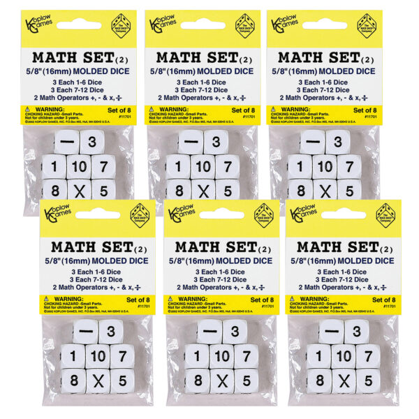 Whole Number Dice Set, 8 Per Pack, 6 Packs