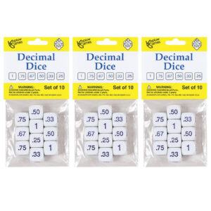 Decimal Dice Set, 10 Per Pack, 3 Packs