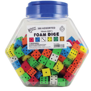 Foam Dice, 16mm, Assorted, Tub of 200