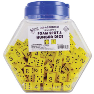 Foam Spot & Number Dice, Yellow, 16mm, Tub of 200