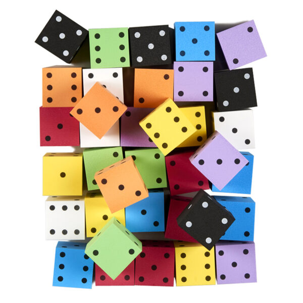 Foam Spot Dice, 2", Assorted Colors, Bag of 36