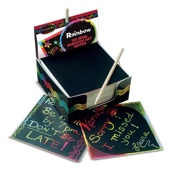 Scratch Art Box of Rainbow Mini Notes with Stylus, 125 Notes Per Pack, 3 Packs