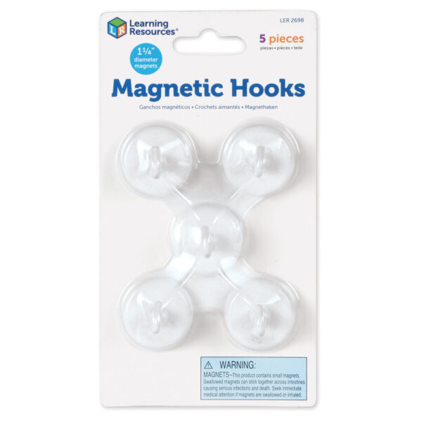 Magnetic Hooks, 1.25" Diameter, White, 5 Per Pack, 2 Packs