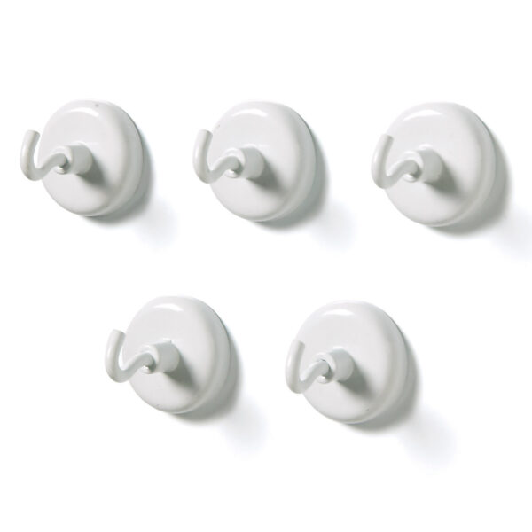 Magnetic Hooks, 1.25" Diameter, White, 5 Per Pack, 2 Packs