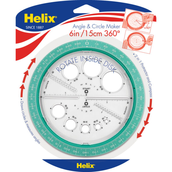 Angle & Circle Maker with Integrated Circle Templates, 360 Degree, 6 Inch-15cm, Assorted Colors, Pack of 5