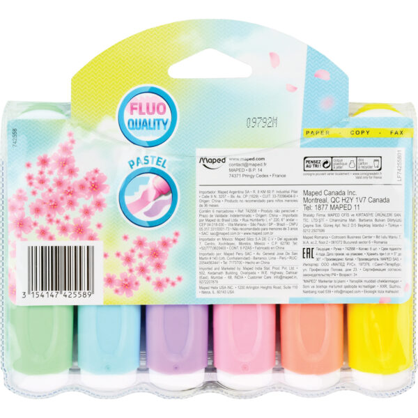 Fluo Peps Classic Pastel Highlighter, 6 Per Pack, 3 Packs