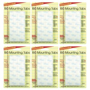 Removable Mounting Tabs, 1-2" x 1-2", 160 Per Pack, 6 Packs