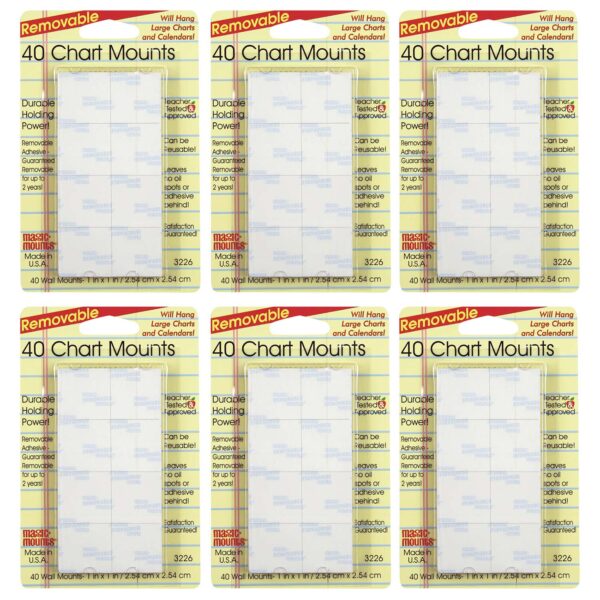 Chart Mounts, 1" x 1", 40 Per Pack, 6 Packs